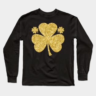 Gold Glitter Irish Lucky Clover Shamrock St Patricks Day Long Sleeve T-Shirt